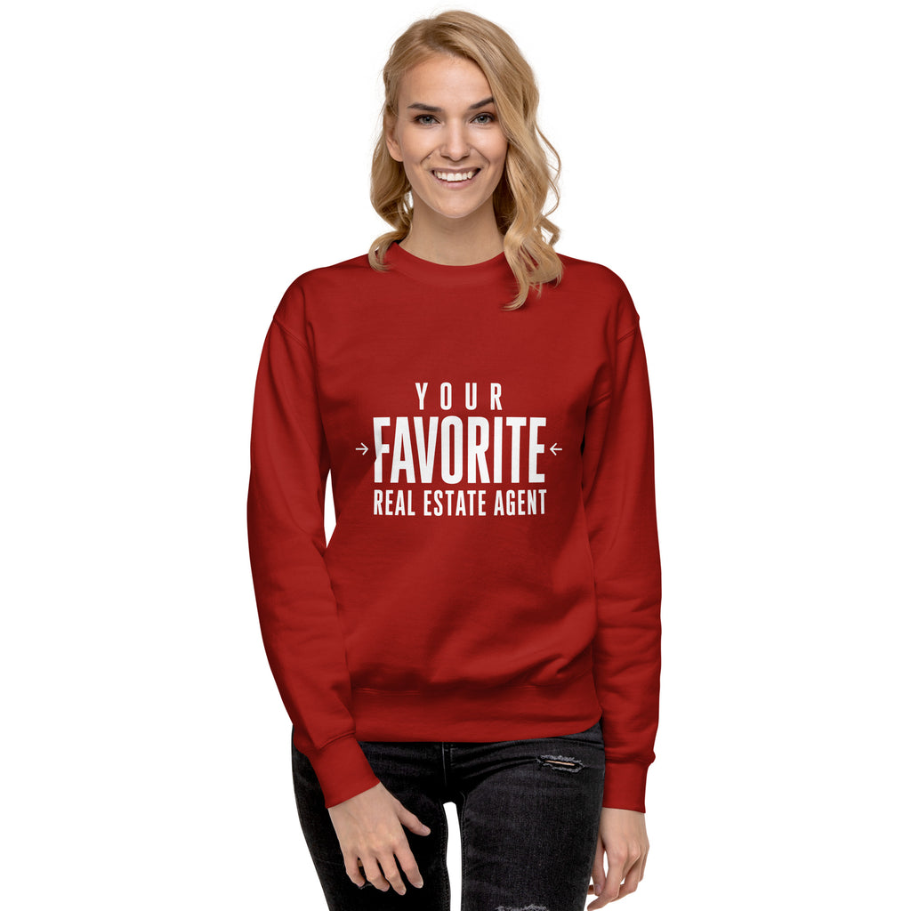 Your Favorite Real Estate Agent premium sweatshirt in cardinal, alternate front view by BrandYOU